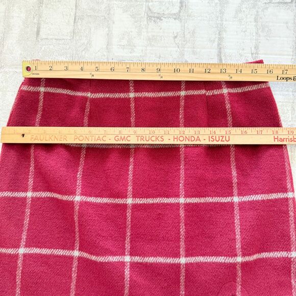 Lulus Spence Wine Red Plaid Mini Skirt Chic Retro A-Line Wool-Look Stylish Sz L - Picture 7 of 8
